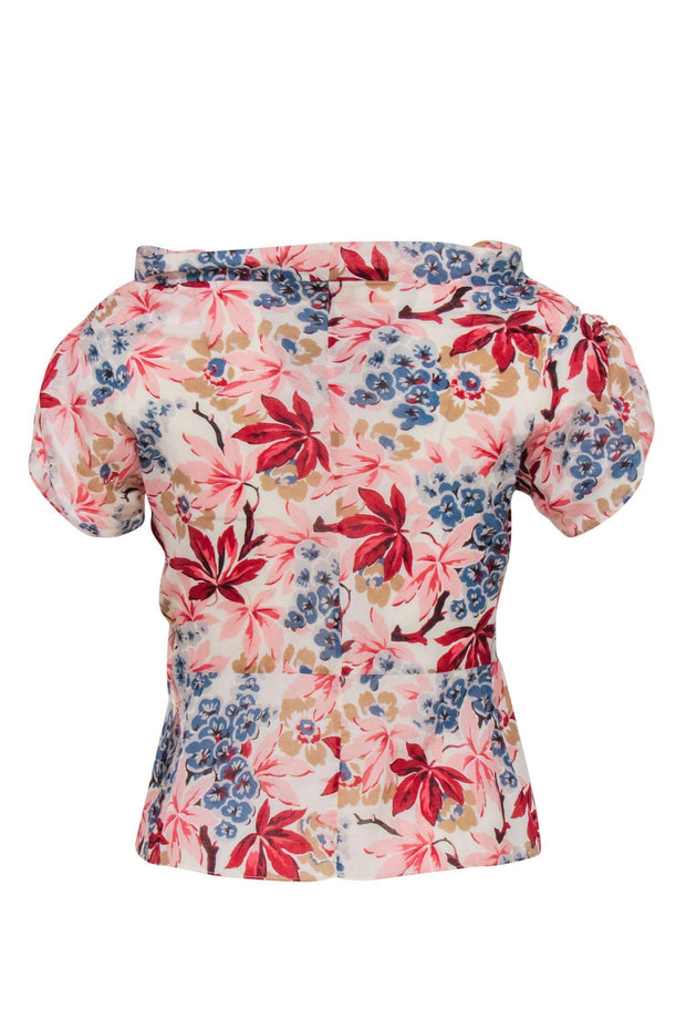 Current Boutique-Marni - White, Pink & Multicolored Floral Print Blouse w/ Rosette Sz 4