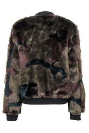 Current Boutique-Marrakech - Olive, Black & Brown Camouflage Print Faux Fur Zip-Up Bomber Coat Sz L