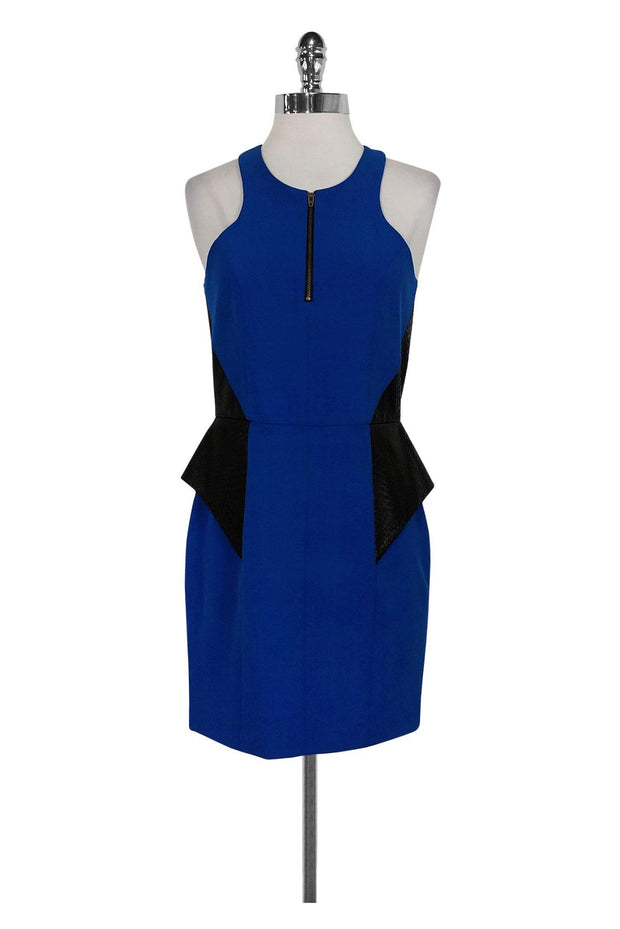 Current Boutique-Mason - Royal Blue & Leather Peplum Dress Sz 4