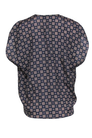 Current Boutique-Massimo Dutti - Navy & Tan Bohemian Print Button-Up Silk Blouse Sz 8