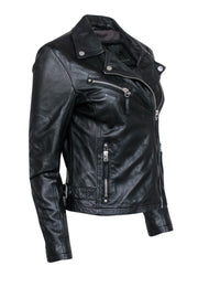 Current Boutique-Mauritius - Black Leather Zip-Up Moto Jacket w/ Motivational Quote Lining Sz S