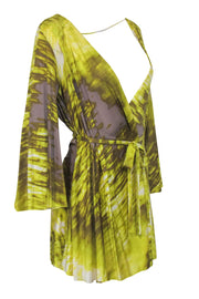 Current Boutique-Max Azria - Bright Lime Green Deep Plunge Open Back Mini Dress Sz S