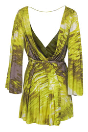 Current Boutique-Max Azria - Bright Lime Green Deep Plunge Open Back Mini Dress Sz S