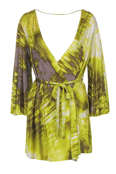 Current Boutique-Max Azria - Bright Lime Green Deep Plunge Open Back Mini Dress Sz S