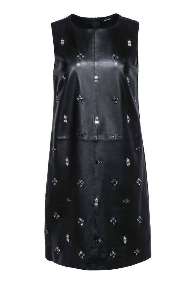 Current Boutique-Max & Co - Black Leather Front w/ Crystal Embellishment Shift Dress Sz 8