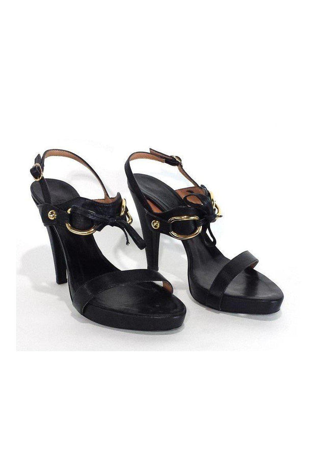 Current Boutique-Max Mara - Black Leather Tie Front Heels Sz 9