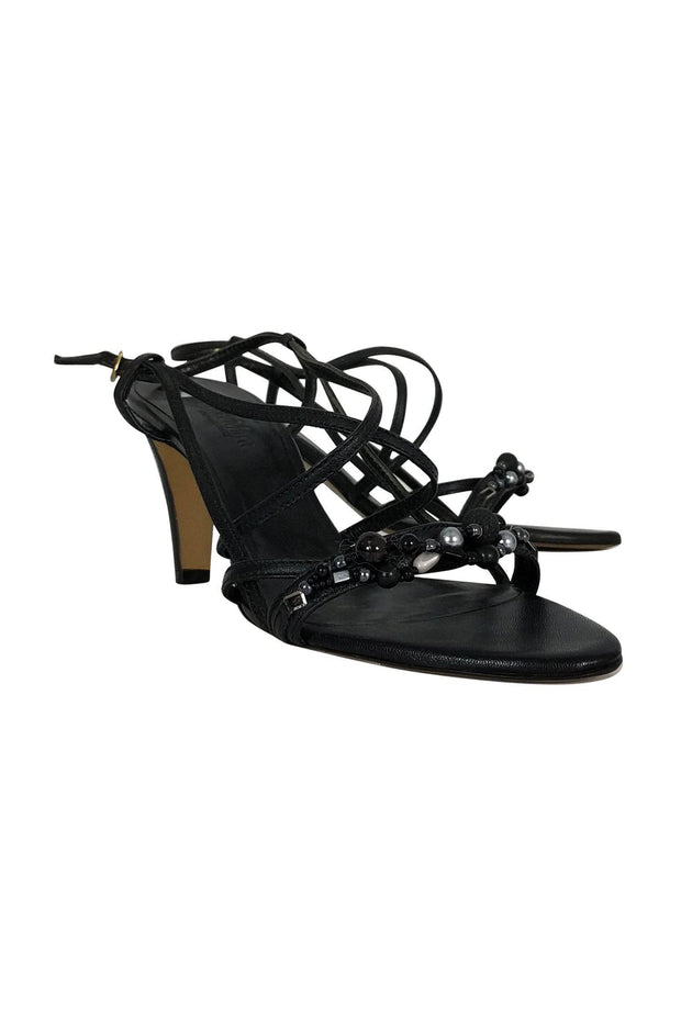 Current Boutique-Max Mara - Black Strappy Beaded Sandals Sz 11