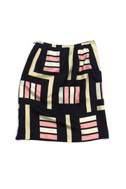 Current Boutique-Max Mara - Brown Pink & Beige Geo Print Silk Skirt Sz 2