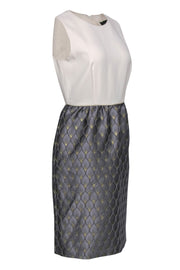 Current Boutique-Max Mara - Cream, Silver & Gold Metallic Scalloped Skirt Sheath Dress Sz 10