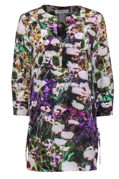 Current Boutique-Max Mara - Floral Field Printed Silk Tunic-Style Blouse Sz M