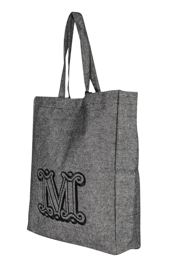 Current Boutique-Max Mara - Large Grey Woven Monogram Tote Bag