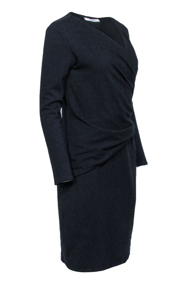 Current Boutique-Max Mara - Navy Long Sleeve Wrap Bodice Dress Sz M