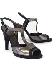 Current Boutique-Max Mara - Pewter Metallic Leather T-Strap Heels Sz 9