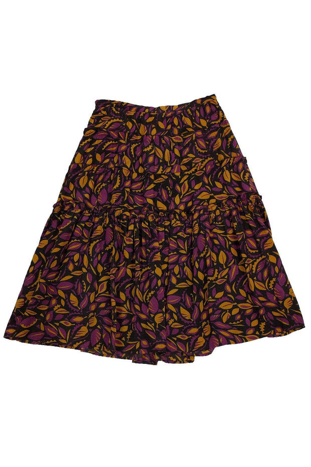 Current Boutique-Max Mara - Purple & Gold Leaf Print Skirt Sz 8