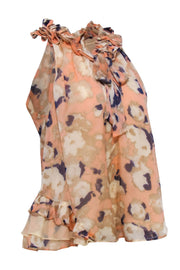 Current Boutique-McGinn - Beige, Peach & Navy Printed Silk Ruffle Tank Sz 4