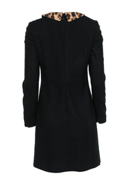 Current Boutique-McGinn - Black Long Sleeve Wool Blend Sheath Dress w/ Leopard Print Collar Sz 6