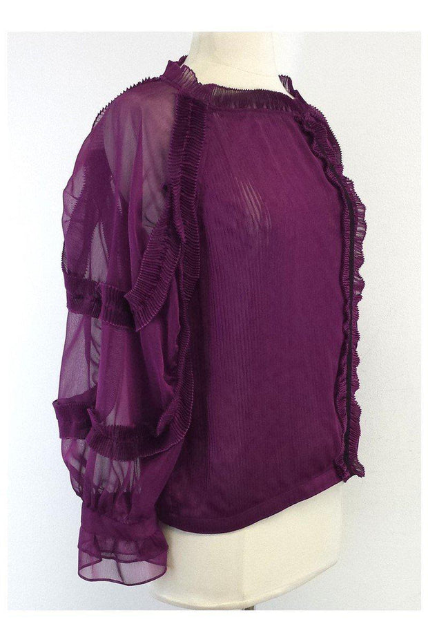 Current Boutique-McGinn - Pleated Plum Semi-Sheer Long Sleeve Blouse Sz 6