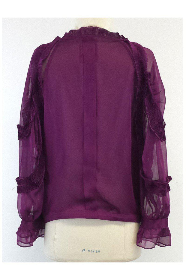 Current Boutique-McGinn - Pleated Plum Semi-Sheer Long Sleeve Blouse Sz 6