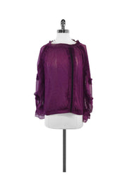 Current Boutique-McGinn - Pleated Plum Semi-Sheer Long Sleeve Blouse Sz 6