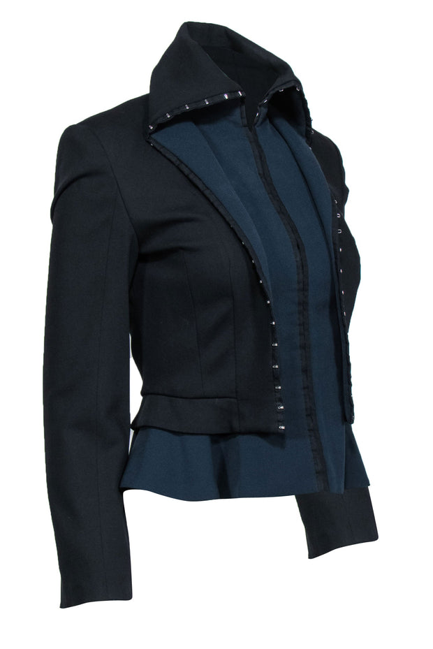 Current Boutique-McQ by Alexander McQueen - Black Layered Design Jacket w/ Clasp Trim Sz 2