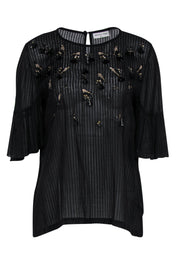 Current Boutique-Megan Park - Black Striped Sheer Top w/ Beading Sz 10