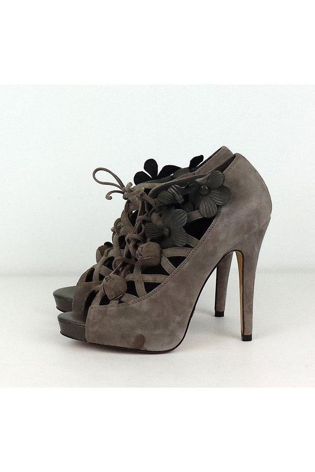 Current Boutique-Menbur - Gray Suede w/ Floral Detail Lace-Up Heels Sz 8.5