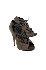 Current Boutique-Menbur - Gray Suede w/ Floral Detail Lace-Up Heels Sz 8.5