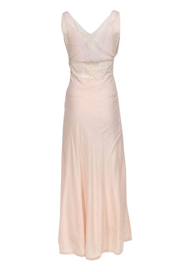 Current Boutique-Mes Demoiselles - Pale Pink Cotton Blend Slip Dress w/ Ivory Lace Sz 4