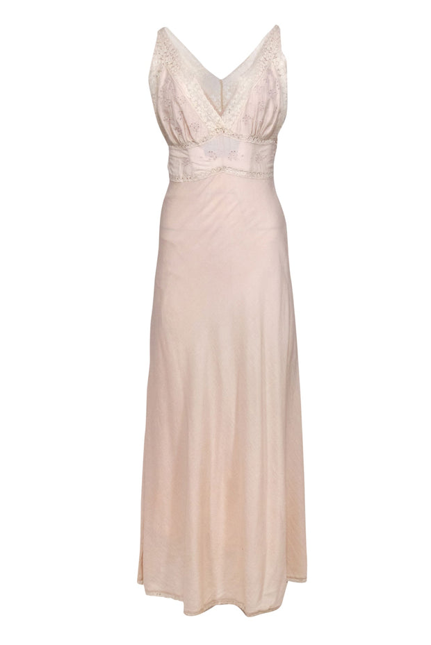 Current Boutique-Mes Demoiselles - Pale Pink Cotton Blend Slip Dress w/ Ivory Lace Sz 4