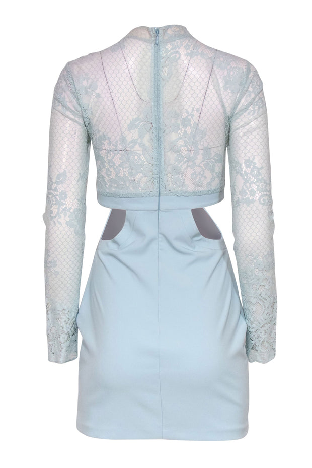 Current Boutique-Michael Costello x Revolve - Baby Blue Floral Lace Sheath Dress w/ Cutouts Sz S