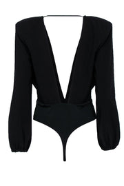 Current Boutique-Michael Costello x Revolve - Black Long Sleeve Deep V-Neck Bodysuit Sz M