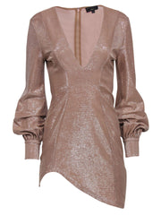 Current Boutique-Michael Costello x Revolve - Blush Shimmery Long Sleeve Mini Dress Sz S