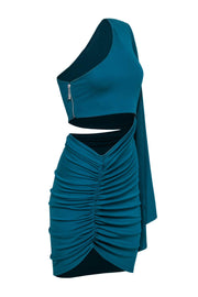 Current Boutique-Michael Costello x Revolve - Teal Bodycon One-Shoulder Cut-Out Dress Sz S