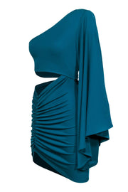 Current Boutique-Michael Costello x Revolve - Teal Bodycon One-Shoulder Cut-Out Dress Sz S