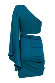 Current Boutique-Michael Costello x Revolve - Teal Bodycon One-Shoulder Cut-Out Dress Sz S