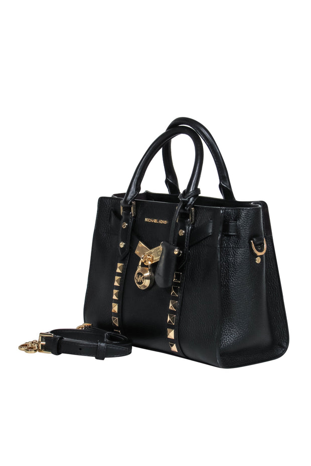 Current Boutique-Michael Kors - Black Pebbled Leather Structured Convertible Crossbody w/ Studded Trim & Lock