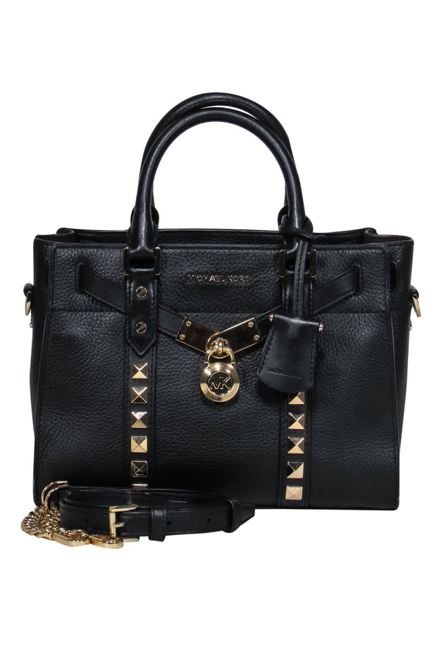 Current Boutique-Michael Kors - Black Pebbled Leather Structured Convertible Crossbody w/ Studded Trim & Lock