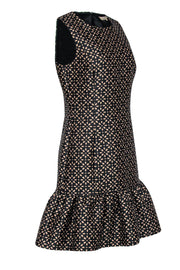 Current Boutique-Michael Kors - Black & Tan Abstract Floral Print Sheath Dress w/ Flounce Hem Sz 10