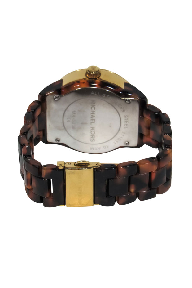 Current Boutique-Michael Kors - Brown Tortoise Shell Lucite Chainlink Watch w/ Jeweled Face