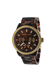 Current Boutique-Michael Kors - Brown Tortoise Shell Lucite Chainlink Watch w/ Jeweled Face