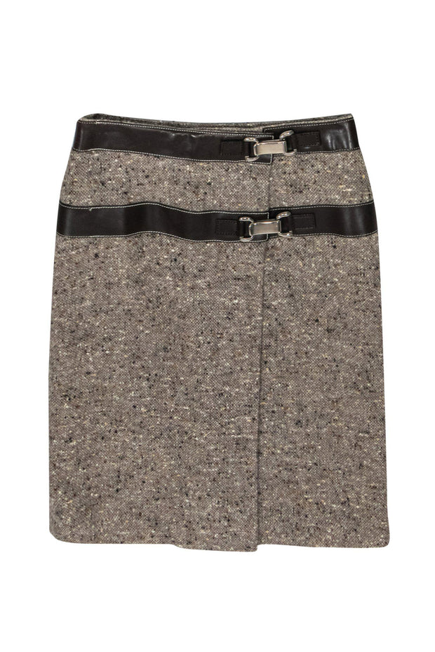 Current Boutique-Michael Kors - Brown Wool Tweed Wrap Skirt w/ Buckles Sz 4