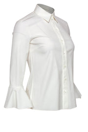 Current Boutique-Michael Kors Collection - White Cotton Collared Bell Sleeve Blouse Sz 2