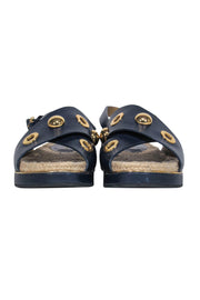 Current Boutique-Michael Kors - Navy Crisscross Strap Gold Studded Espadrille Sandals Sz 8