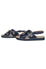 Current Boutique-Michael Kors - Navy Crisscross Strap Gold Studded Espadrille Sandals Sz 8