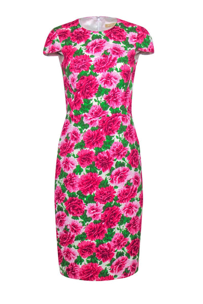 Current Boutique-Michael Kors - Pink & Green Floral Printed Textured Sheath Dress Sz 4