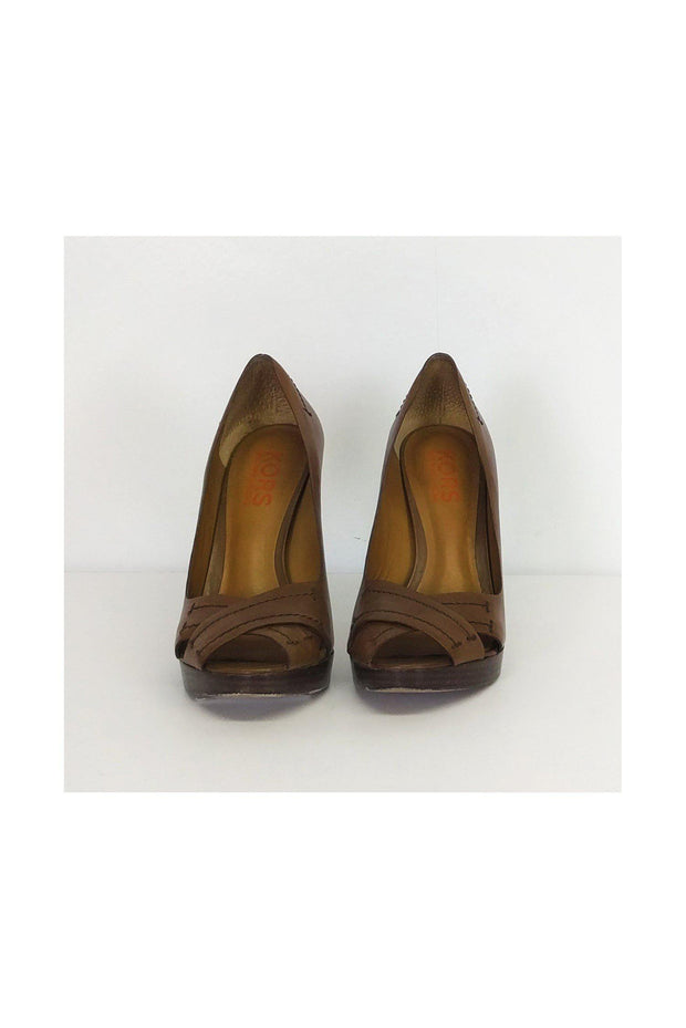 Current Boutique-Michael Kors - Tan Leather Crisscross Heels Sz 9.5