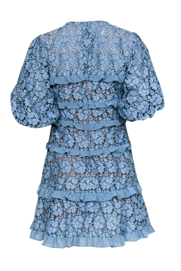 Current Boutique-Michael Michael Kors - Baby Blue Floral Lace Ruffle Puff Sleeve Shift Dress Sz 2