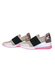 Current Boutique-Michael Michael Kors - Beige, Black, White & Pink Platform Sneakers w/ Snakeskin Print Sz 9.5