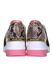 Current Boutique-Michael Michael Kors - Beige, Black, White & Pink Platform Sneakers w/ Snakeskin Print Sz 9.5