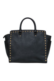 Current Boutique-Michael Michael Kors - Black Leather Tote w/ Gold Square Studs